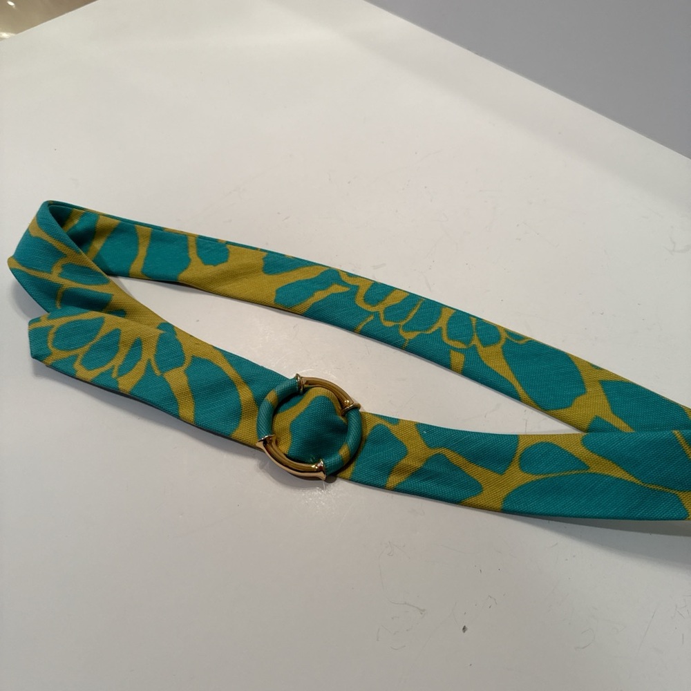 J. Crew Teal and Yellow Patterned Belt